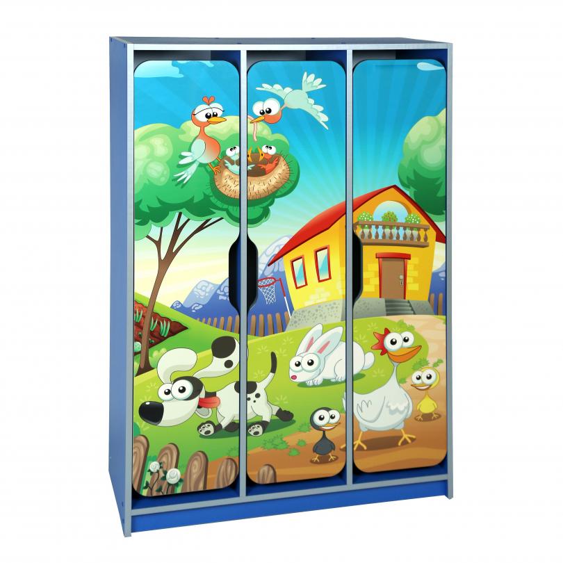 Шафа дитяча 3-місна з фігурними дверима з фотодруком "Ферма", корпус шафи, полиці та дверцята ЛДСП,(ТОВ ‘’АЛМАНТ’’), 934х350х1400 мм.